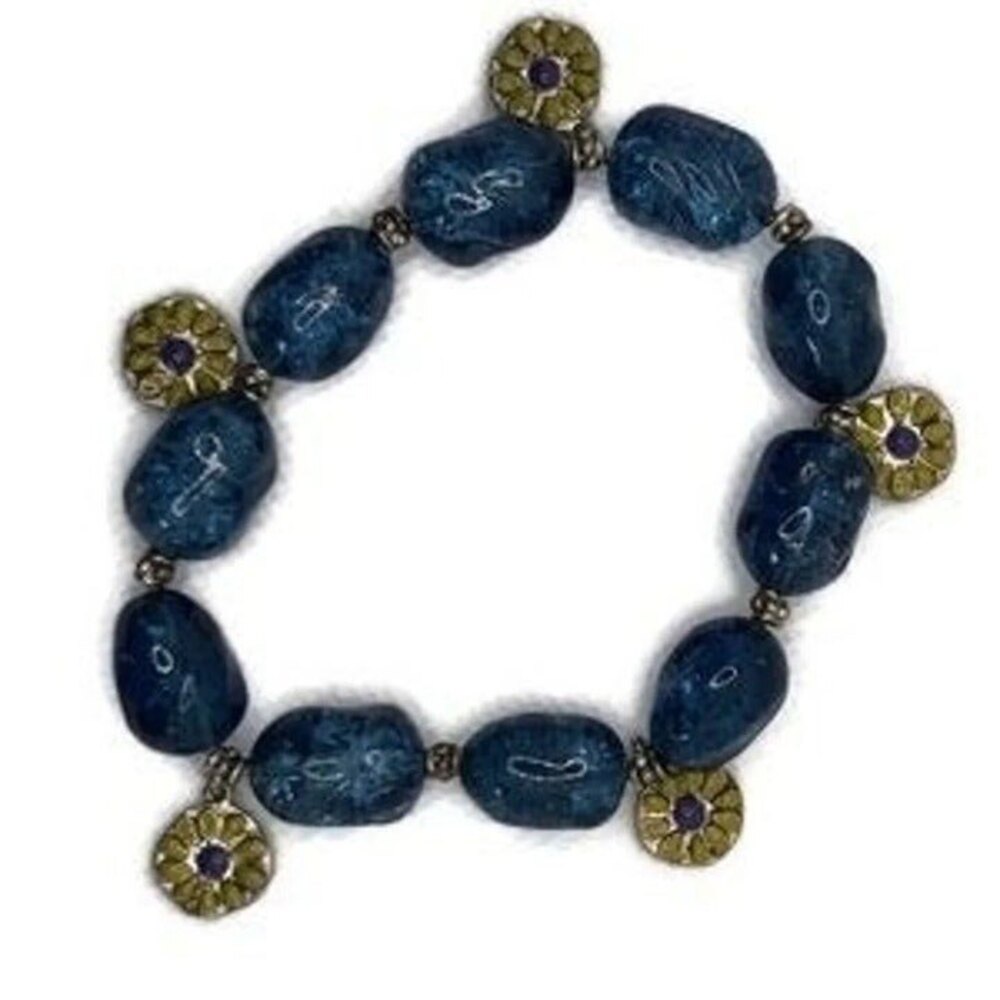Daisy Charm Blue Bead Statement Bracelet